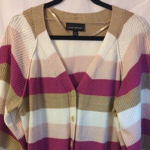 Lane Bryant Striped Button-Front Cardigan in Pink, Cream & Tan